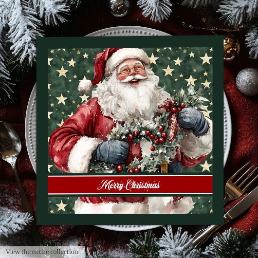 En Papier Aquarelle intemporelle Santa Claus Table serviette