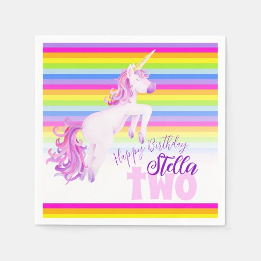 En Papier Art Unicorne arc-en-ciel 2e anniversaire serviette (Devant)