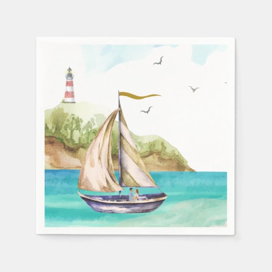 En Papier Bateau à voile dans une serviette Turquoise Ocean (Devant)