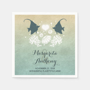 En Papier Beau couple de poissons plage de mariage serviette