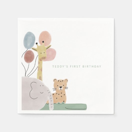 En Papier Boho mignon animal fête d'anniversaire serviette (Devant)
