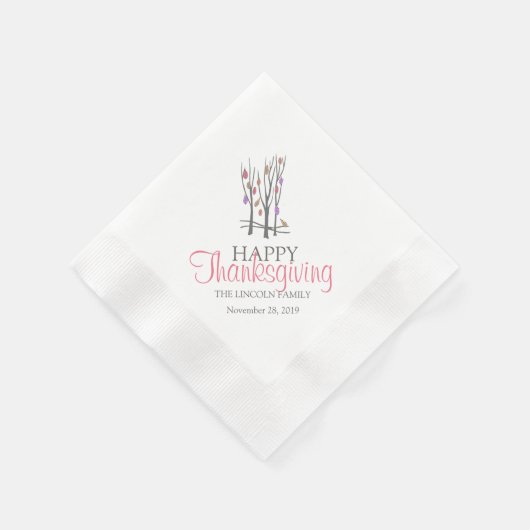 En Papier Bon thanksgiving tomber arbres rose gris serviette (Coin)