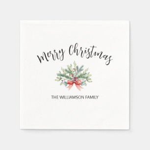 En Papier Calligraphie Joyeux Noël Verdure Famille Serviette