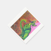 En Papier chat vert sur la serviette rose (Coin)