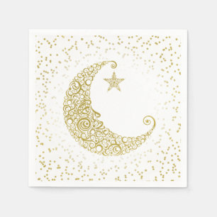 En Papier Clignote Petite Étoile Lune Dorée Serviette Blanch
