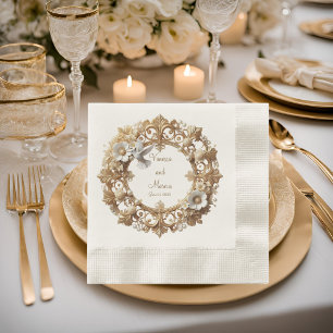 En Papier Colombe blanche cadre rond de serviette de déjeune