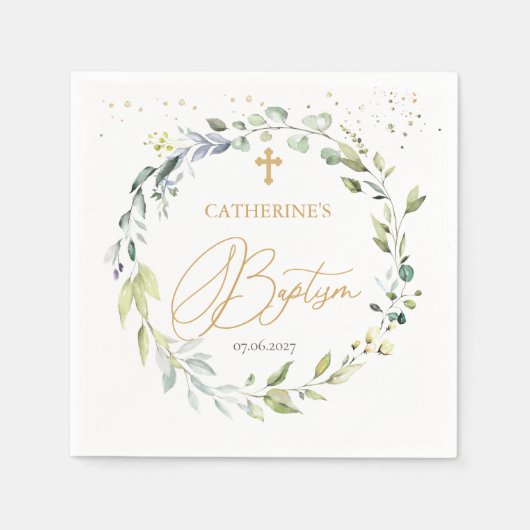 En Papier Croix de plantes Eucalyptus Baby Baptism serviette (Devant)