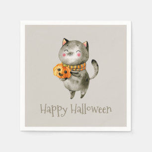 En Papier Cute Halloween Chat avec Citrouille Serviette de