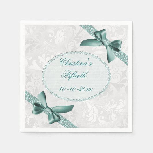 En Papier Damask et Bows Cinquantième anniversaire Serviette (Devant)