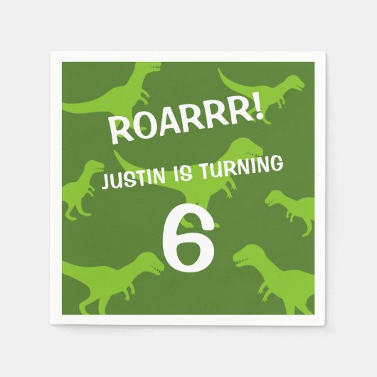 En Papier Dinosaure vert mignon thème Anniversaire serviette (Devant)