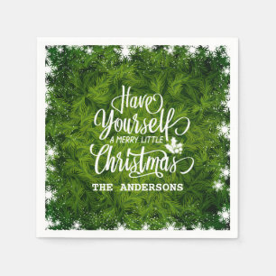 En Papier Élégant Feuilles de sapin vert Noël   Serviette de