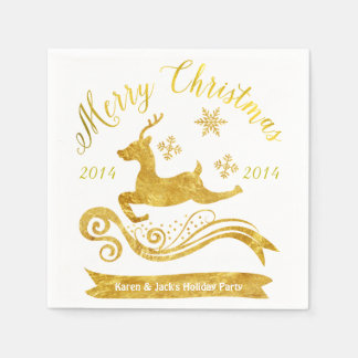 En Papier Élégant renne d'or et Snowflake Cocktail serviette