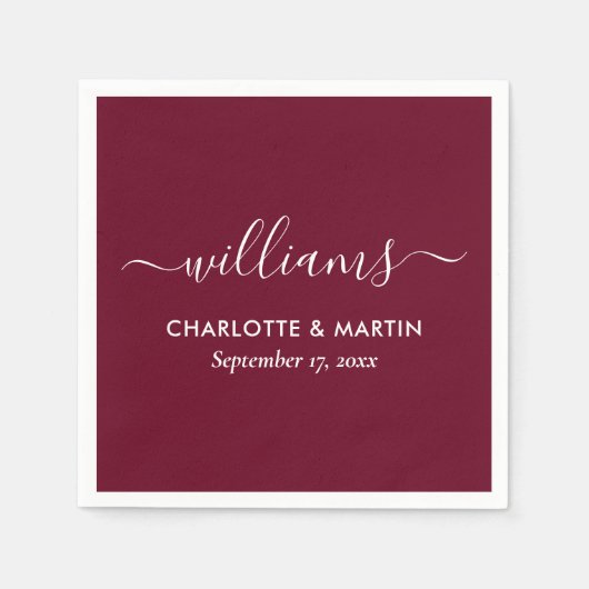 En Papier Élégant script moderne Mariage Bourgogne serviette (Devant)