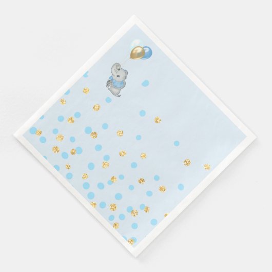 En Papier Élévation de Bébé Serviette Éléphant Bleu (Coin)
