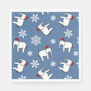 En Papier Fête de l'Éléphant Blanc de Noël (Bleu) Serviette 