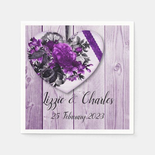 En Papier Goth fleurs mauve cocktail serviette (Devant)