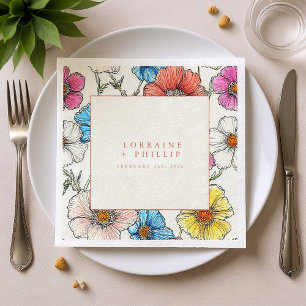 En Papier Grosse serviette mariage aux fleurs sauvages vives