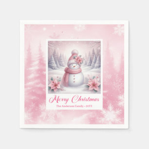 En Papier Joli Bonhomme de Neige Rose Noël Serviette Scène d
