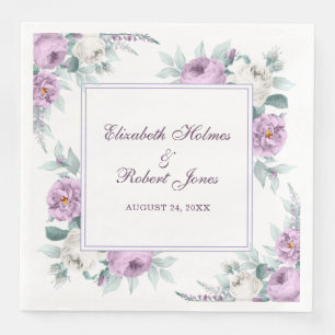 En Papier Lavande violet pivoines blanches Mariage serviette