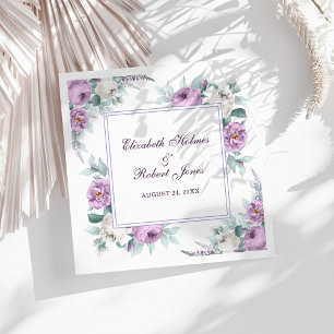 En Papier Lavande violet pivoines blanches Mariage serviette