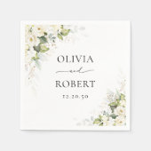 En Papier Mariage Mariage de roses blanches vertes serviette (Devant)