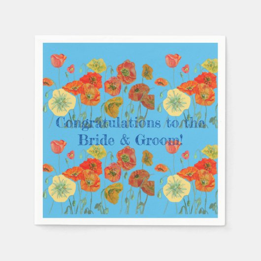 En Papier Mariés Poppy Orange Serviette Napkins Bleu (Devant)
