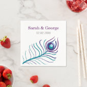 En Papier Mod violet, bleu turquoise paon mariage serviette (En situation)