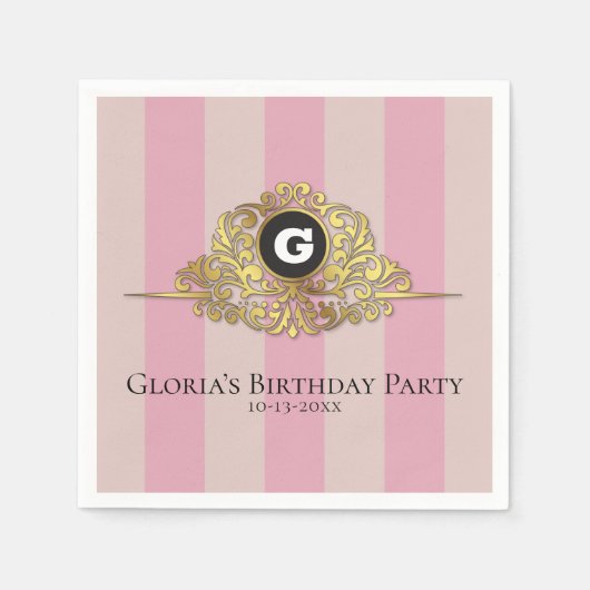 En Papier Monogramme d'or rose et beige Élégante serviette (Devant)