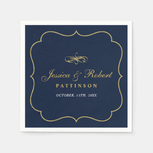 En Papier Navy & Or Serviette de mariage élégante classiqu