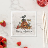 En Papier Oiseau noir d'Halloween et Citrouilles | Serviette (En situation)