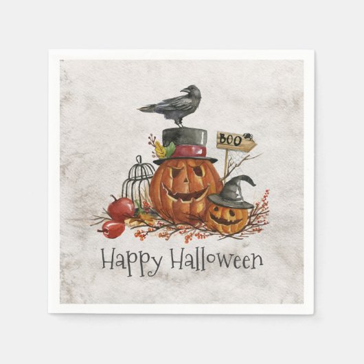 En Papier Oiseau noir d'Halloween et Citrouilles | Serviette (Devant)