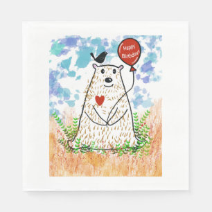 En Papier Ours d'anniversaire et serviette de l'oiseau noir