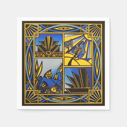 En Papier Pack serviette bleu Art déco (Devant)