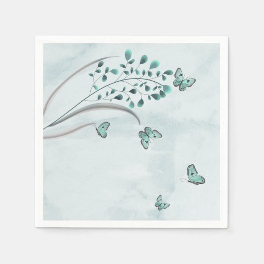 En Papier papillons bleus serviette florale (Devant)