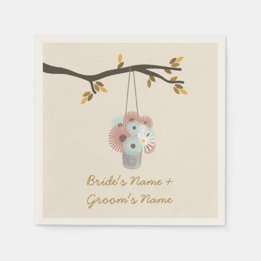 En Papier Pêche + Fleurs Bleues Mariage de automne serviette (Devant)