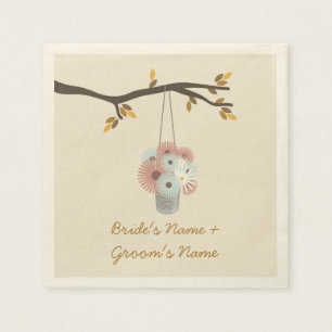 En Papier Pêche + Fleurs Bleues Mariage de automne serviette