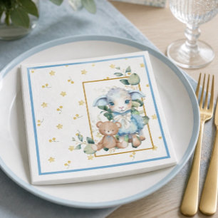 En Papier Petit Agneau   Serviette de Fête pour Bébé Bleu