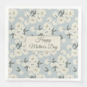 En Papier Pivoine au trait sur serviette bleu clair