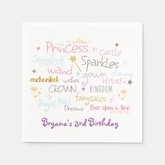 En Papier PRINCESS PARTY Words mignon Anniversaire serviette (Devant)