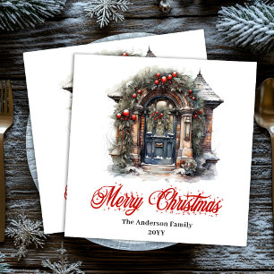 En Papier Scène de Noël intemporelle serviette rouge vert ar