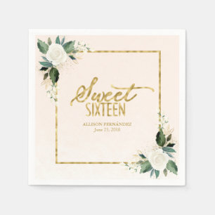 En Papier Serviette 16 Pink Gold Foil Sweet Floral