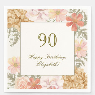 En Papier Serviette 90e Anniversaire Automne Floral Ivoire