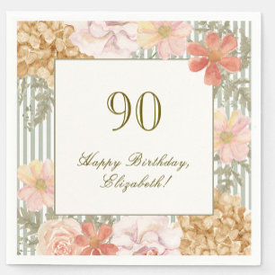 En Papier Serviette 90e Anniversaire Rayure Florale Couleur