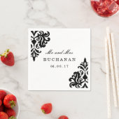 En Papier Serviette Damas noir et blanc personnalisable (En situation)