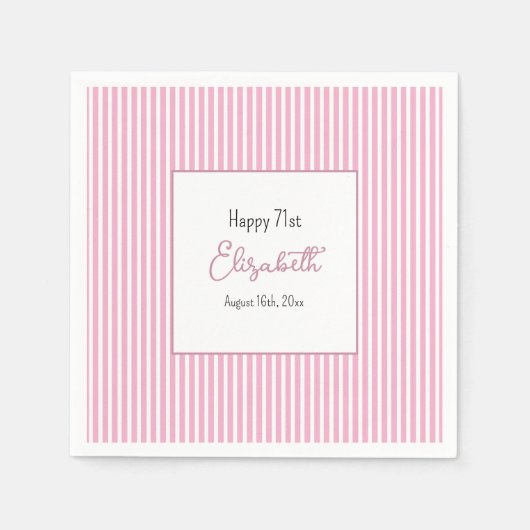 En Papier Serviette d'anniversaire 71 ans rayures roses mini (Devant)