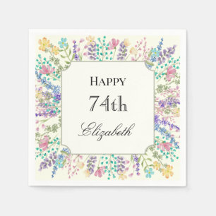 En Papier Serviette d'anniversaire 74 ans à motif floral col