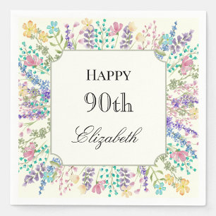 En Papier Serviette d'anniversaire 90 ans à motif floral col