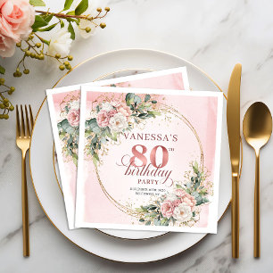 En Papier Serviette d'anniversaire Rose Gold Blush Rose 80