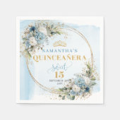 En Papier Serviette de 15e anniversaire Fleurs de Bleu Paste (Devant)