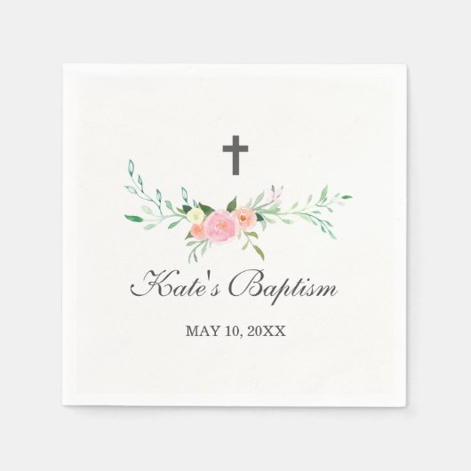 En Papier Serviette de baptême florale douce (Devant)